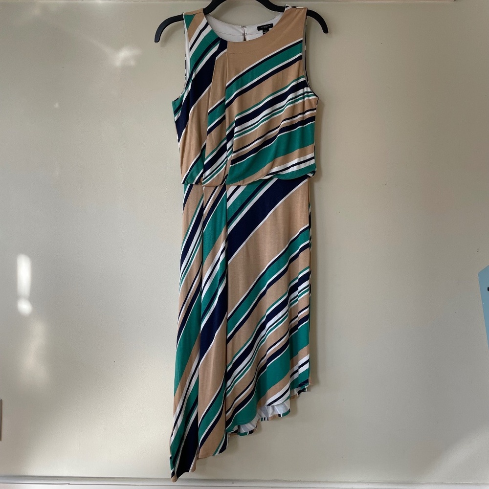 Ann Taylor Striped Asymmetrical Sleeveless Midi Dress
